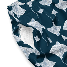 Load image into Gallery viewer, Navy Eagle Ray Men&#39;s swim trunks
